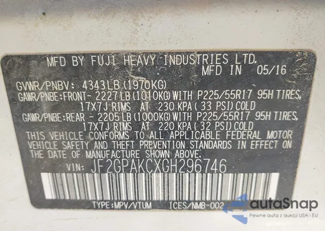 2016 Subaru Crosstrek 2.0I Limited from USA, damaged, VIN JF2GPAKCXGH296746